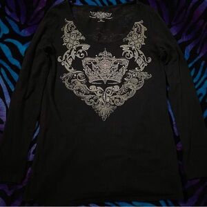 Black and silver long sleeve shirt with a touch of grunge charm